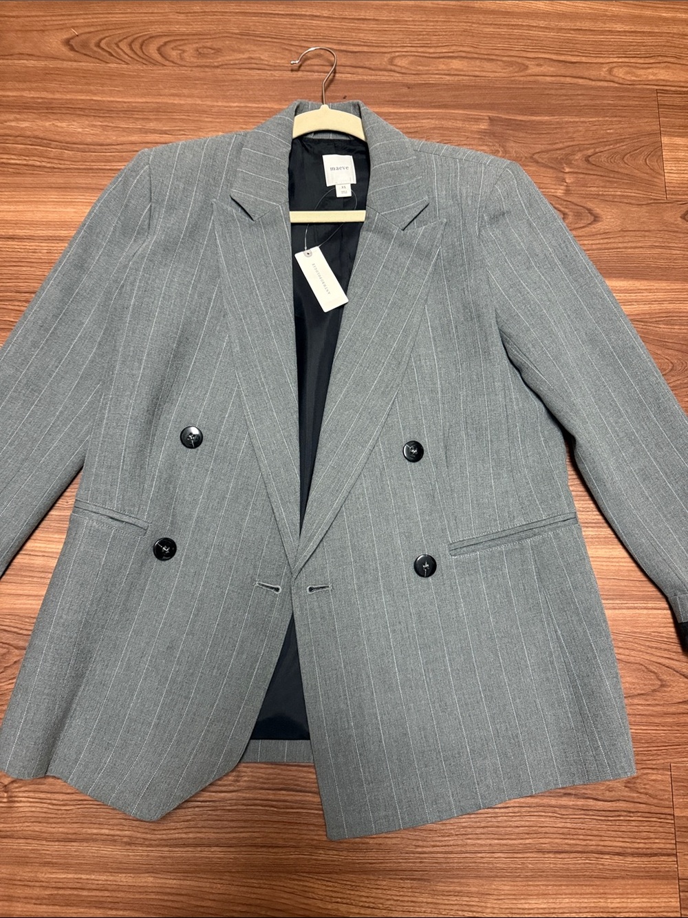 Anthropologie Maeve Gray Pinstripe Double-Breasted Blazer- New with Tags